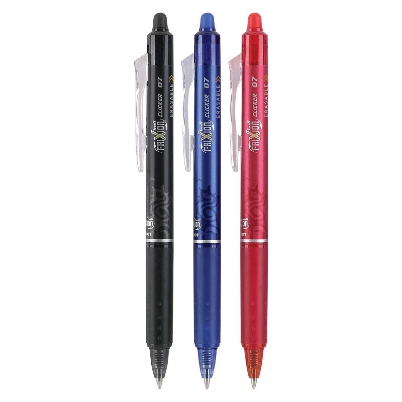 Pilot Frixion Ball Clicker, 3 Penne Cancellabili a Punta Fine - Nero Blu e Rosso Pilot - 1