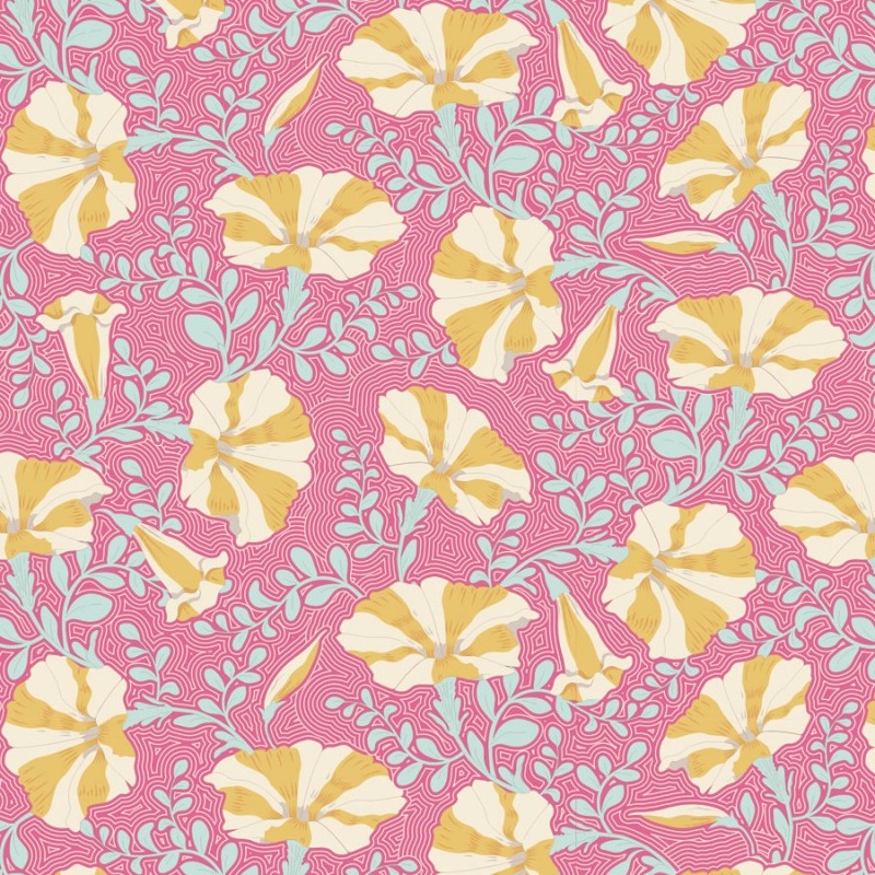 Tilda Gardenlife Striped Petunia Pink, Tessuto Rosa con Petunie Tilda Fabrics - 1