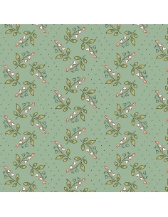 EQP New Vintage Lily of the Valley Glacier Blue, Tessuto verde menta con fiori Ellie's Quiltplace Textiles - 1