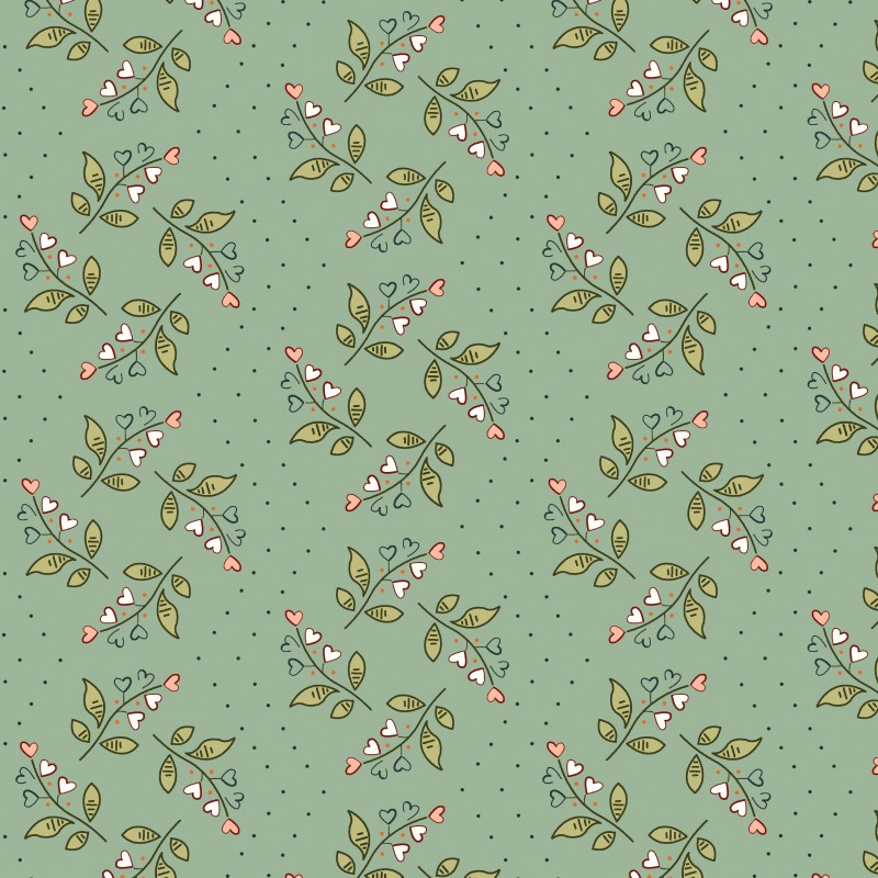 EQP New Vintage Lily of the Valley Glacier Blue, Tessuto verde menta con fiori Ellie's Quiltplace Textiles - 1