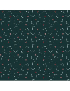 EQP New Vintage Love Letters Midnight Blue, Tessuto verde con cuori Ellie's Quiltplace Textiles - 1