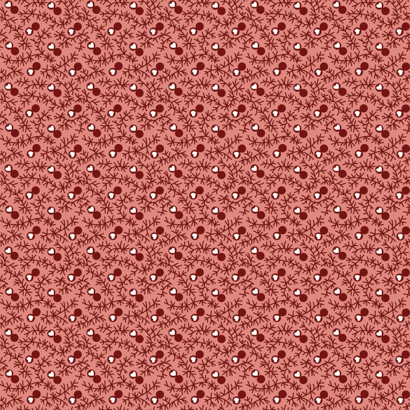 EQP New Vintage Sweetheart Coral Pink, Tessuto rosso corallo con rametti e cuori Ellie's Quiltplace Textiles - 1