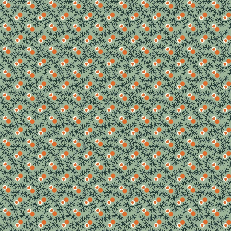 EQP New Vintage Sweetheart Glacier Blue, Tessuto verde menta con rametti e cuori Ellie's Quiltplace Textiles - 1