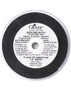 Clover, Quick Bias - Nastro Sbieco Termoadesivo Nero da 1/4 di pollice (6 mm) Clover - 1