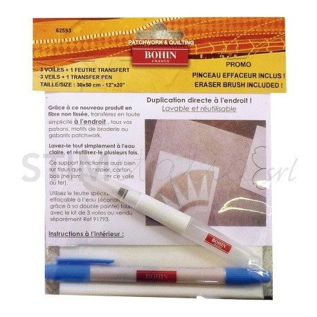 Bohin, Carta da Ricalco Magic Paper, 3 fogli 30 x 50 cm + Pennarello Idrosolubile e Cancellino Bohin - 1