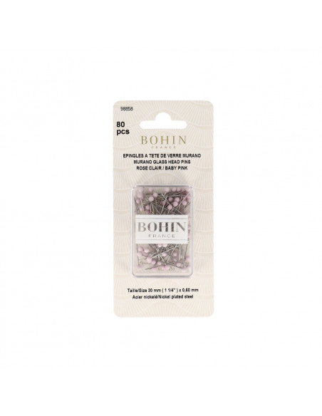 Bohin, Spilli con Testa Vetro di Murano Rosa 30x0.60mm - 80 pz Bohin - 1