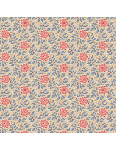 Tilda Windy Days Wendy Blue, Tessuto Panna con Fiori Rosa e Foglie Blu Tilda Fabrics - 2