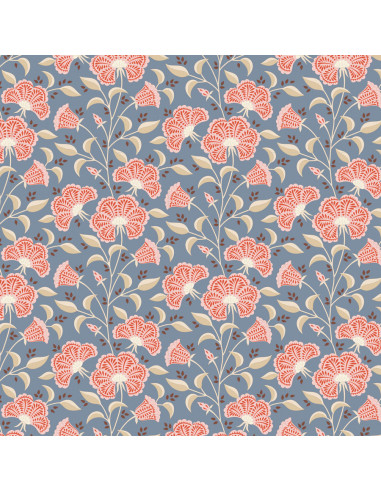 Tilda Windy Days Stormy Blue, Tessuto Blu con Fiori Rosa Tilda Fabrics - 2