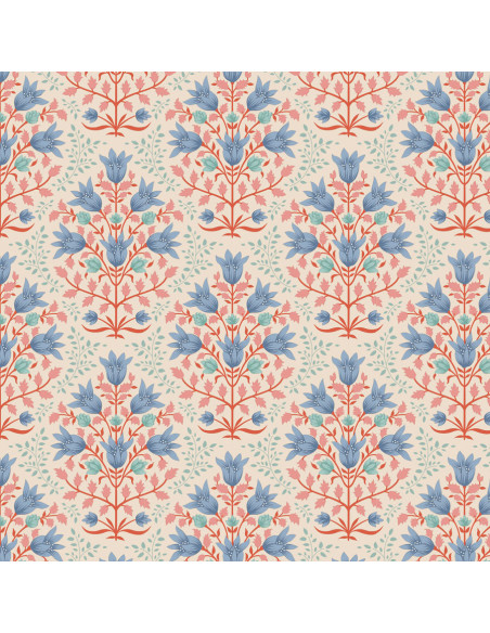 Tilda Windy Days Breeze Blue, Tessuto Panna con Fiori Blu e Foglie Rosa Tilda Fabrics - 1