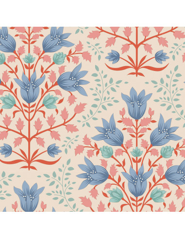 Tilda Windy Days Breeze Blue, Tessuto Panna con Fiori Blu e Foglie Rosa Tilda Fabrics - 2