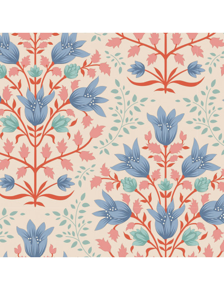 Tilda Windy Days Breeze Blue, Tessuto Panna con Fiori Blu e Foglie Rosa Tilda Fabrics - 2