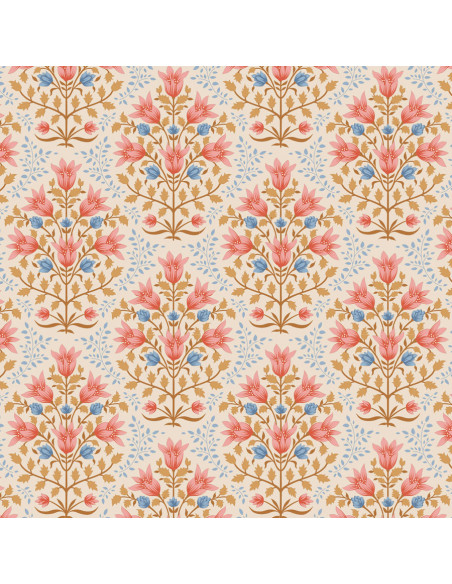 Tilda Windy Days Breeze Coral, Tessuto Panna con Fiori Corallo e Foglie Marroni Tilda Fabrics - 1