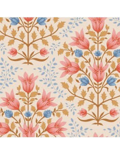 Tilda Windy Days Breeze Coral, Tessuto Panna con Fiori Corallo e Foglie Marroni Tilda Fabrics - 1 2