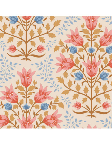 Tilda Windy Days Breeze Coral, Tessuto Panna con Fiori Corallo e Foglie Marroni Tilda Fabrics - 2