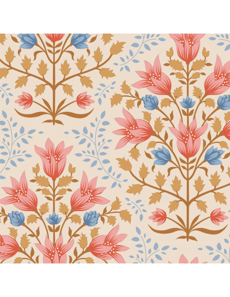 Tilda Windy Days Breeze Coral, Tessuto Panna con Fiori Corallo e Foglie Marroni Tilda Fabrics - 2