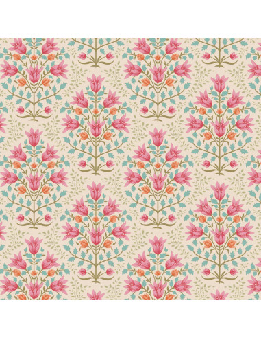 Tilda Windy Days Breeze Pink, Tessuto Panna con Fiori Rosa e Foglie Azzurre Tilda Fabrics - 1