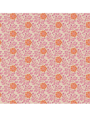 Tilda Windy Days Wendy Pink, Tessuto Panna con Fiori Arancioni e Foglie Rosa Tilda Fabrics - 1