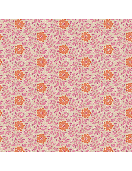 Tilda Windy Days Wendy Pink, Tessuto Panna con Fiori Arancioni e Foglie Rosa Tilda Fabrics - 1