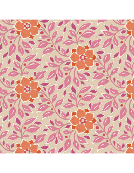 Tilda Windy Days Wendy Pink, Tessuto Panna con Fiori Arancioni e Foglie Rosa Tilda Fabrics - 2