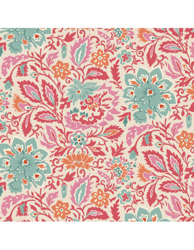 Tilda Windy Days Skyler Dusty Red, Tessuto Panna con Fiori Verde e Foglie Rosse Tilda Fabrics - 2