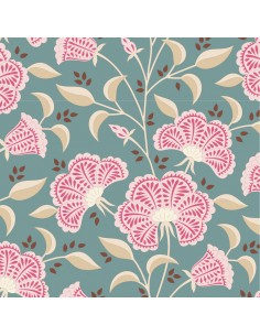 Tilda Windy Days Stormy Petrol, Tessuto Ottanio con Fiori Rosa Tilda Fabrics - 2 2