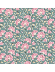 Tilda Windy Days Stormy Petrol, Tessuto Ottanio con Fiori Rosa Tilda Fabrics - 2