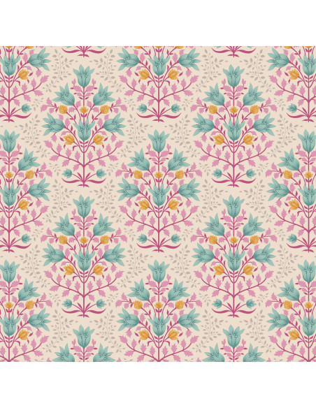 Tilda Windy Days Breeze Teal, Tessuto Panna con Fiori Verde Acqua e Foglie Rosa Tilda Fabrics - 1