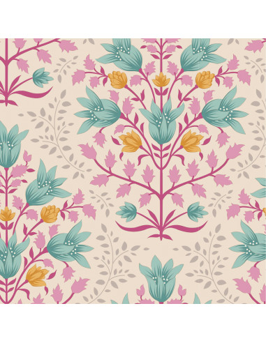 Tilda Windy Days Breeze Teal, Tessuto Panna con Fiori Verde Acqua e Foglie Rosa Tilda Fabrics - 2