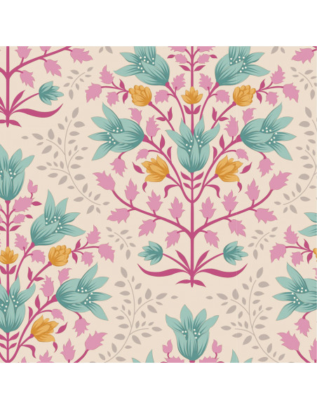 Tilda Windy Days Breeze Teal, Tessuto Panna con Fiori Verde Acqua e Foglie Rosa Tilda Fabrics - 2