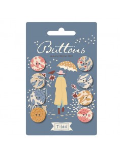 Tilda Windy Days Buttons, 8 Bottoni da 16 mm Ricoperti in Tessuto Tilda Fabrics - 1