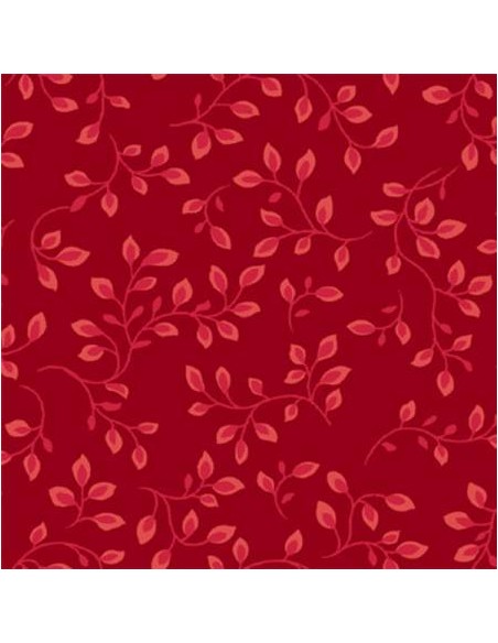 Henry Glass Folio 108 Dark Red, Tessuto per Retro Quilt Rosso Scuro con Foglie Henry Glass - 2