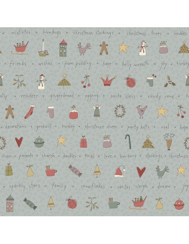 Henry Glass All for Christmas by Anni Downs, Tessuto Azzurro con Decori di Natale Henry Glass - 1