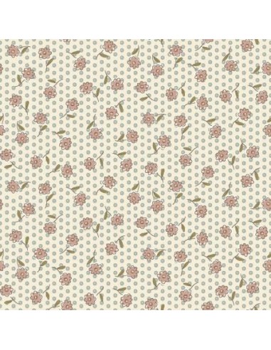 My Neighborhood by Anni Downs, Tessuto Crema con Puntini e Fiori Henry Glass - 1