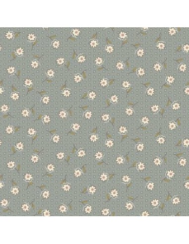 My Neighborhood by Anni Downs, Tessuto Azzurro con Puntini e Fiori Henry Glass - 1