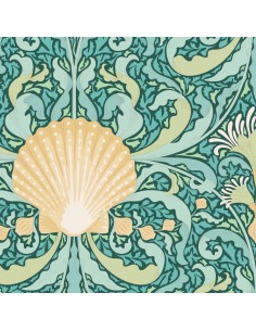 Tilda Cotton Beach Scallop Shell Teal, Tessuto Foglia di Tè con Conchiglie Tilda Fabrics - 1