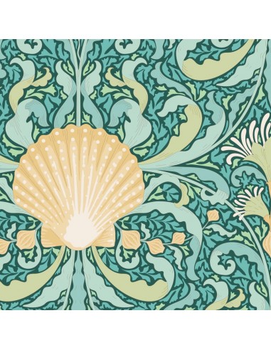 Tilda Cotton Beach Scallop Shell Teal, Tessuto Foglia di Tè con Conchiglie Tilda Fabrics - 1