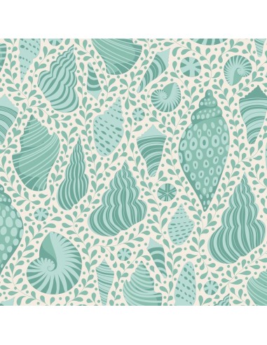 Tilda Cotton Beach Shells Teal, Tessuto Verde Acqua con Conchiglie Tilda Fabrics - 1