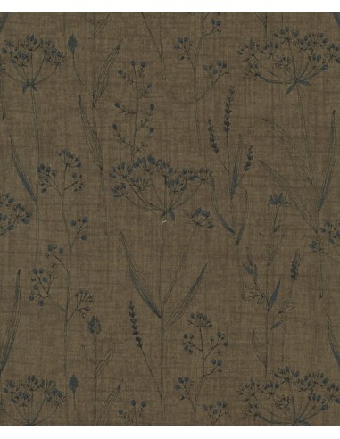 27th Centenary Collection by Yoko Saito, Tessuto Marrone Scuro con Disegno Fiori Blu Sojitz - 1