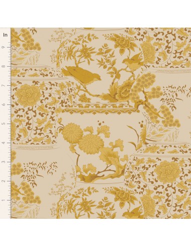 Tilda Chic Escape Vase Collection Mustard, Tessuto con Vasi Giallo Senape Decorati Tilda Fabrics - 1