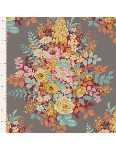 Tilda Chic Escape Whimsyflower Grey, Tessuto Grigio con Bouquet di Fiori Tilda Fabrics - 1