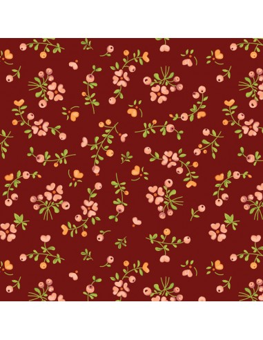 EQP Pieces of Time Growing Love – Cranberry Red, Tessuto rosso con fiori rosa Ellie's Quiltplace Textiles - 1