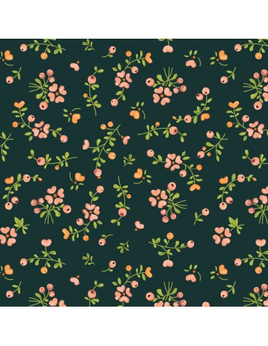 EQP Pieces of Time Growing Love – Teal, Tessuto blu con fiori rosa Ellie's Quiltplace Textiles - 1