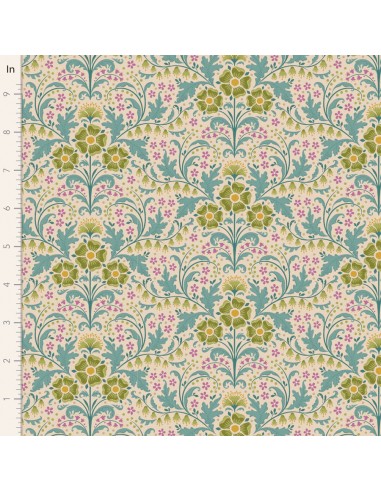 Tilda Hometown Elanora Teal, Tessuto con grandi fiori verde acqua Tilda Fabrics - 1