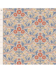 Tilda Hometown Elanora Blue, Tessuto Fondo Panna con Fiori e Foglie Tilda Fabrics - 1