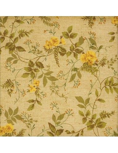 CALM - Tessuto giapponese 85% cotone e 15% lino fiori gialli fondo crema Sojitz Fashion - 1