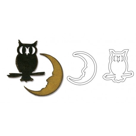Movers & Shapers Magnetic Die Set 2PK - Mini Owl & Crescent Moon by Tim Holtz Ellison - 1