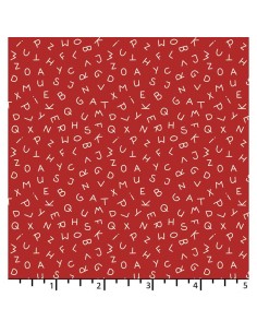EQP Forward to the Past - ABC - Rosehip, tessuto rosso terra con piccole lettere dell'alfabeto panna Ellie's Quiltplace Textiles