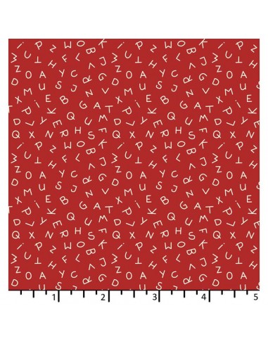 EQP Forward to the Past - ABC - Rosehip, tessuto rosso terra con piccole lettere dell'alfabeto panna Ellie's Quiltplace Textiles