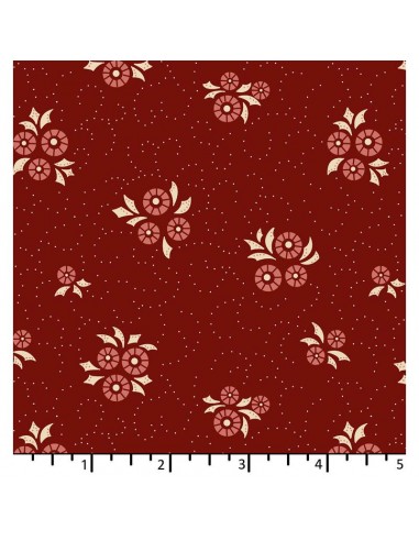 EQP Forward to the Past - Wheel Of Fortune – Cranberry Red, tessuto rosso con fiori rosa Ellie's Quiltplace Textiles - 1