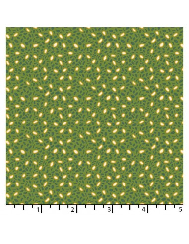 EQP Forward to the Past - Corn And Beans – Forest Green, tessuto verde foresta con piccoli disegni verde e giallo Ellie's Quiltp